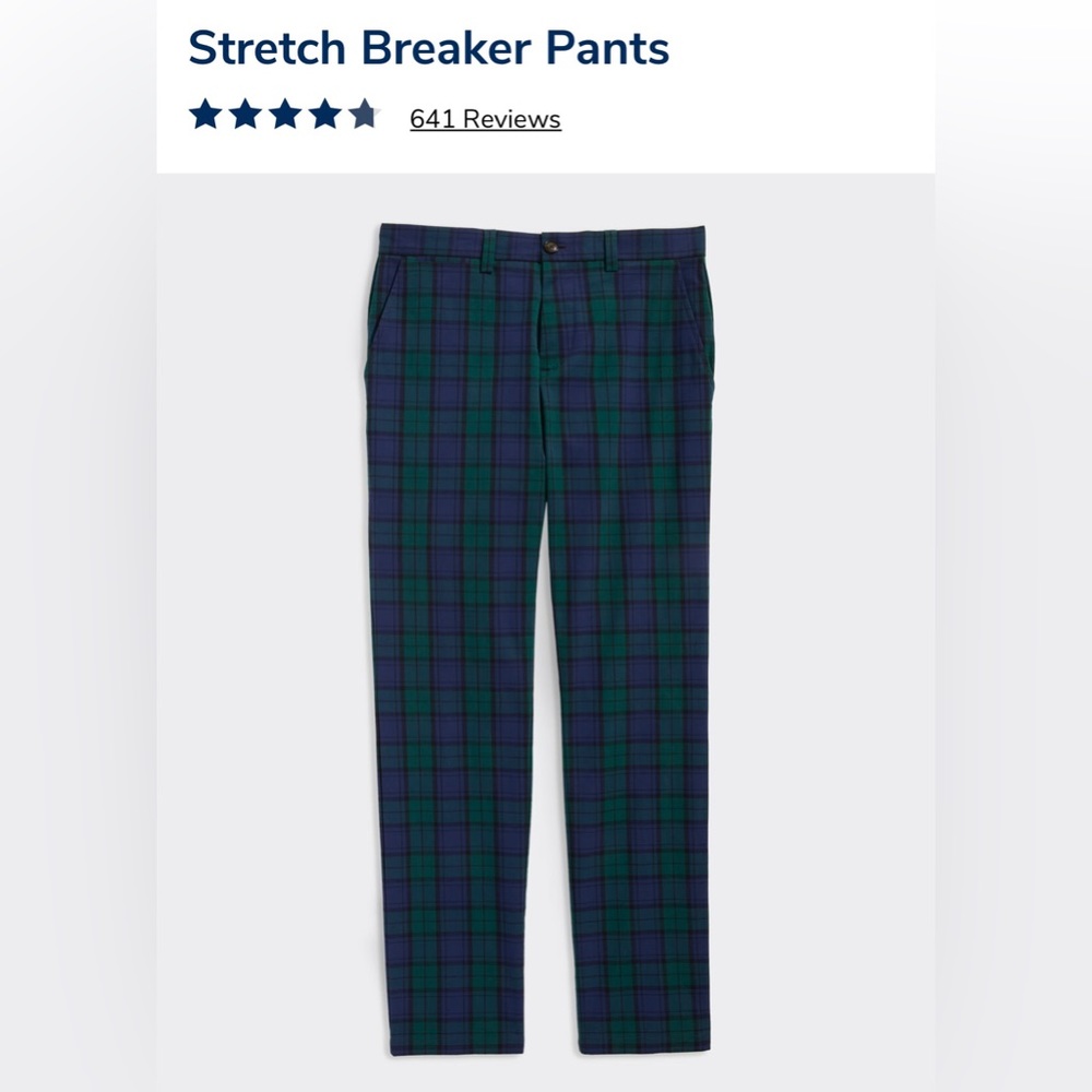Vineyard Vines 38x32 Black Watch Tartan Stretch Breaker Pants. New without tags.